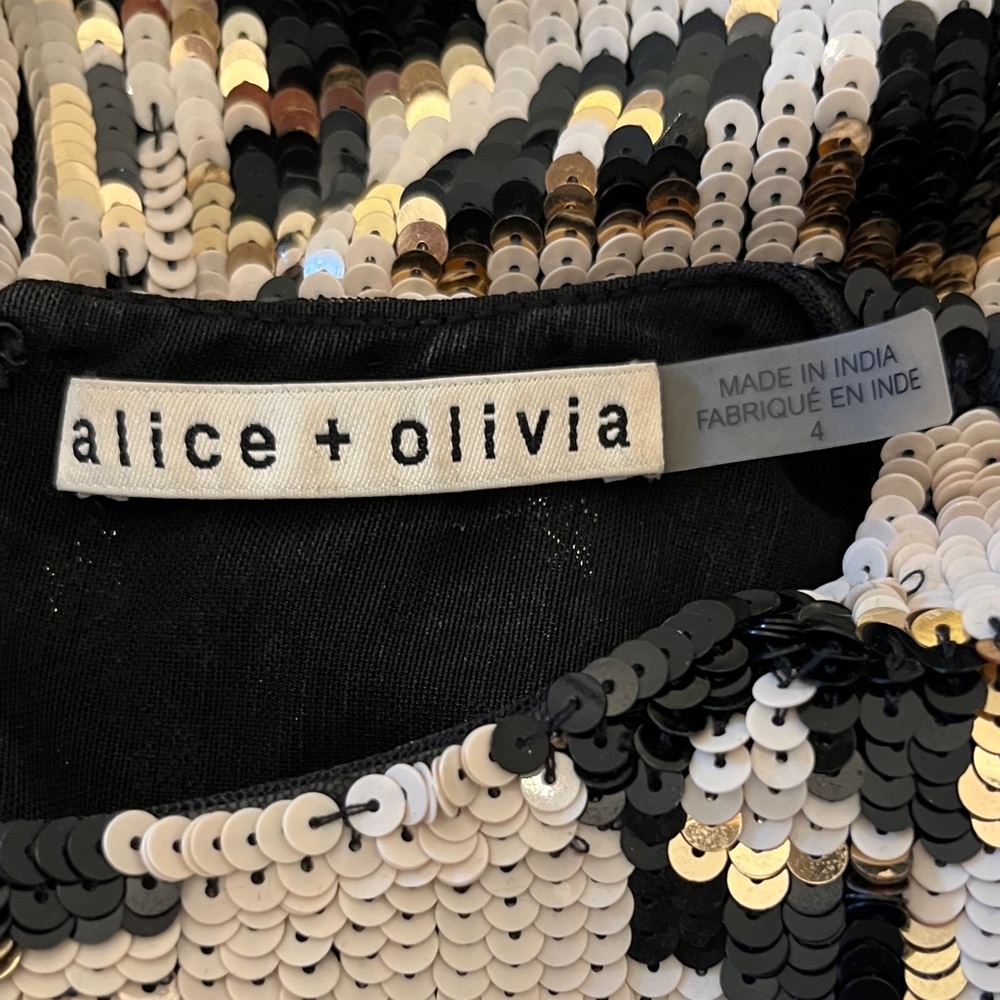 Alice + Olivia Black and Gold Sequin Dress - Picture 2 of 5